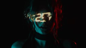 Portrait of a woman with projection of digital clock counting down time on her face. Concept of the transience of life. - Powered by Shutterstock - Get 15% off with code: PIKWIZARD15
