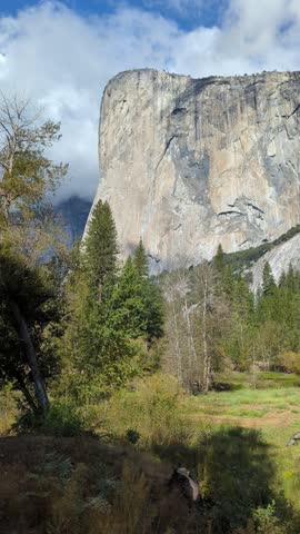 El Capitan rock at Yosemite National park in the fall. This video shows just how large this rock is looking at it from the valley floor. 