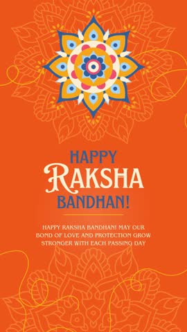Modern Raksha Bandhan animated greeting with a vibrant orange background, mandala design, and bold typography. Ideal for celebrating sibling love through reels, status videos, or stories.