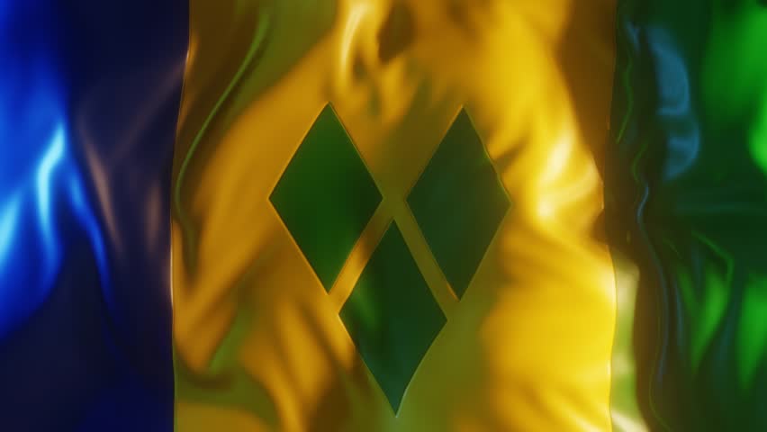 Saint Vincent and the Grenadines Flag Frontal Close up View 3D Render
