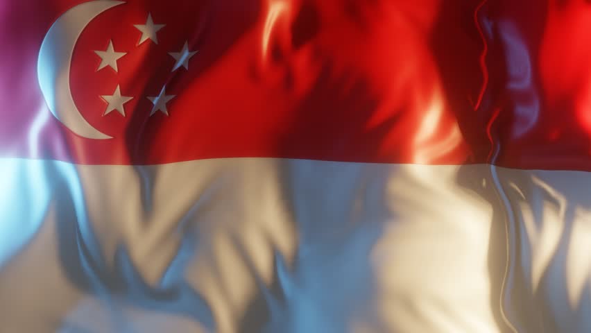 Singapore Flag Frontal Close up View 3D Render