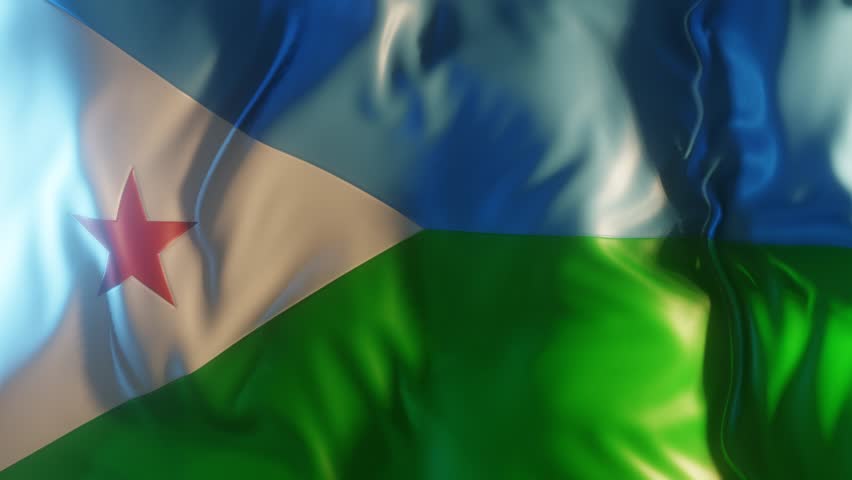 Djibouti Flag Frontal Close up View 3D Render