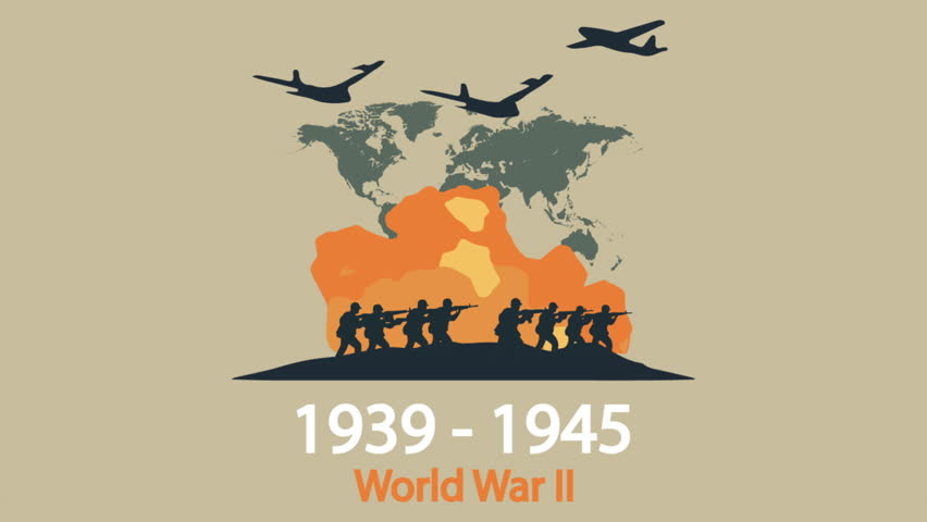 Second World War Beginning military actions, art video illustration.