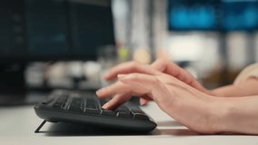 Close up of woman executive assistant does report writing at desk, typing financial information on pc for registration. Does analytics planning for business development. Camera B. - Powered by Shutterstock - Get 15% off with code: PIKWIZARD15