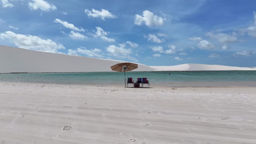 Lencois Maranhenses At Santo Amaro In Maranhao Brazil. Nature Landscape. Winding Sand Dunes. Lencois Maranhenses At Brazil. Rainwater Lakes. Beautiful High Dunes. Summer Travel. Brazil Northeast.