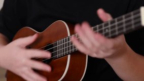 the details of a four-string guitar that the child plays , close up - Powered by Shutterstock - Get 15% off with code: PIKWIZARD15