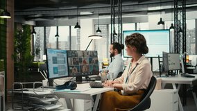 Woman engaging in discussion on video call to share finance strategy details, using data analysis to create a briefing for reports. Building an effective partnership via conferencing. Camera A. - Powered by Shutterstock - Get 15% off with code: PIKWIZARD15