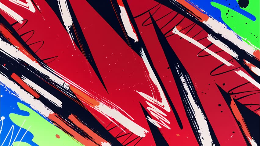 Electric comic zap bolts and vibrant speed lines in a seamless animated loop. Designed for energetic VJ sets, anime-style motion graphics, and graphic novel-style overlays.