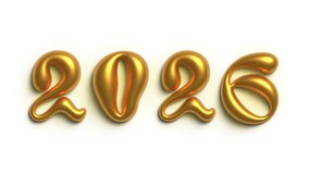 Horizontal 4K video banner. Gold shiny hand drawn volumetric 3D number 2026 appear from pixels on white background. Decorative bold font. Liquid letter. Bright shiny text. Winter holiday, New Year - Powered by Shutterstock - Get 15% off with code: PIKWIZARD15