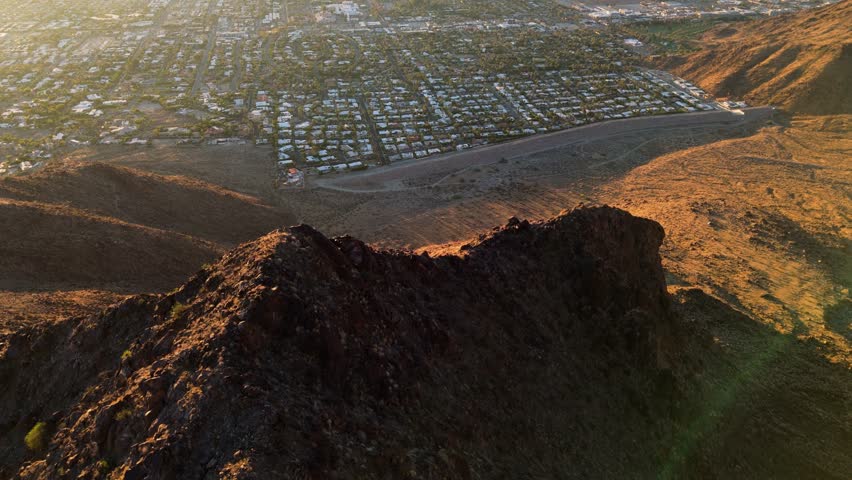 Aerial Sunrise View Over Palm Springs and Rocky Ridge