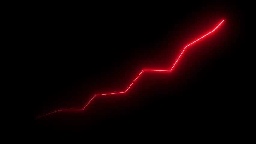 Neon Business chart icon isolated . business chart growth concept black background 4k.Zigzag up right arrow color.Increasing green arrow