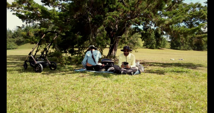 aerial view of a family having a picnic in the colombian  mountains  