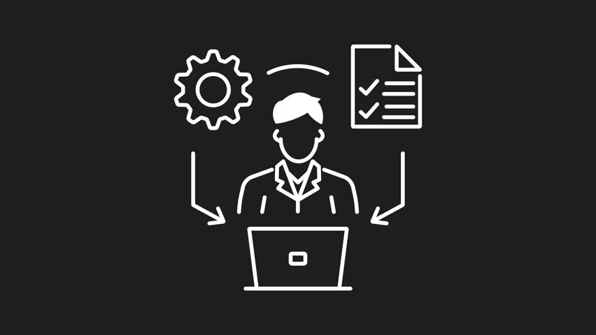 Outsource management white line animation. Outsource management animation for digital tasks organization with external assistance. Ideal for business and project management animation.