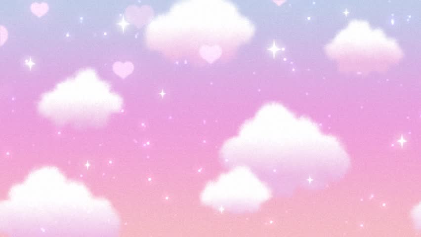 fluffy clouds and hearts in the pink sky animation for Happy Birthday, Valentine's Day, etc.