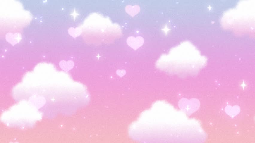 fluffy clouds and hearts in the pink sky animation for Happy Birthday, Valentine's Day, etc.