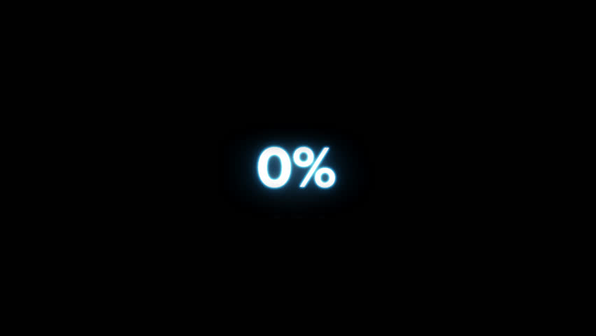 Vertical scrolling percentage counter from 0 to 100 percent. Animated glowing digits with smooth numeric transition in a futuristic HUD-style interface.