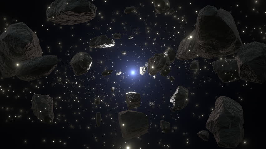 Flying Meteorite in Space Background and Loop