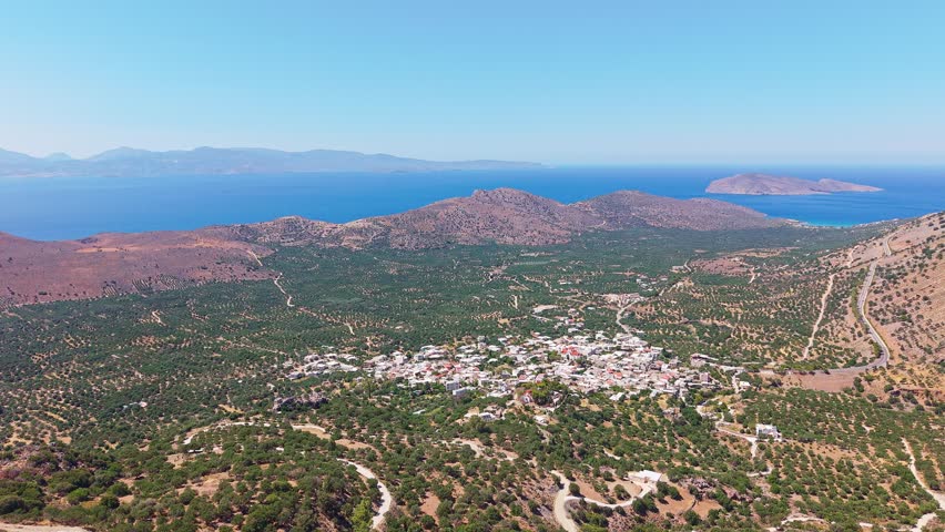 High angle view of the traditional village of Kavousi on the Greek island of Crete.