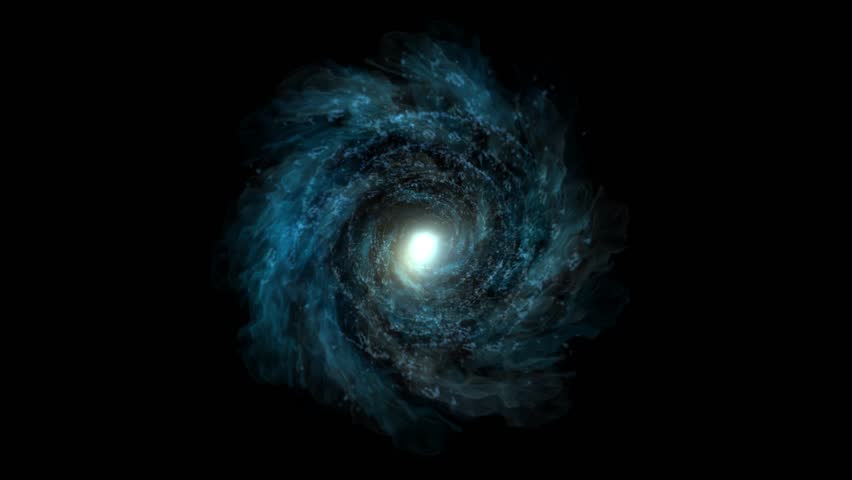 Spinning abstract blue energy vortex, magical portal on black background