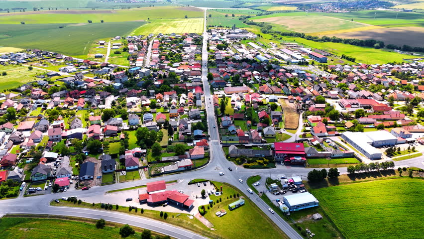 Lovely village located in the picturesque valley. Aerial perspective on the countryside in Slovakia.