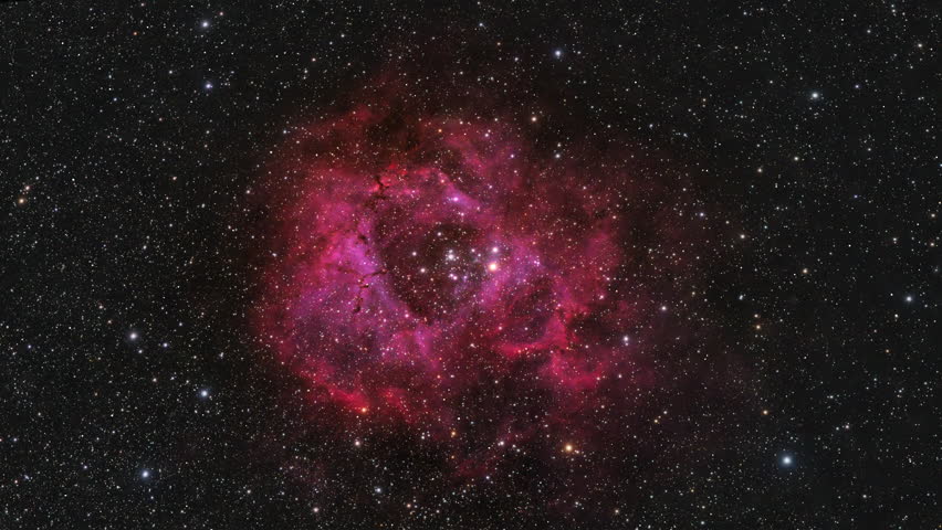 Flying through cosmos to the core of Rosette Nebula. High quality 4k footage