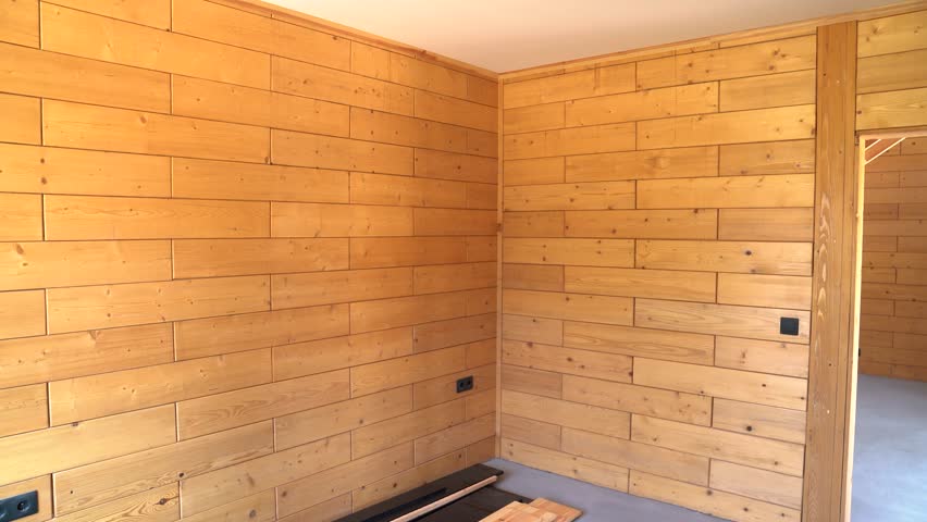 Wooden Interior Corner Wall with Horizontal Timber Planks in Minimalist Room