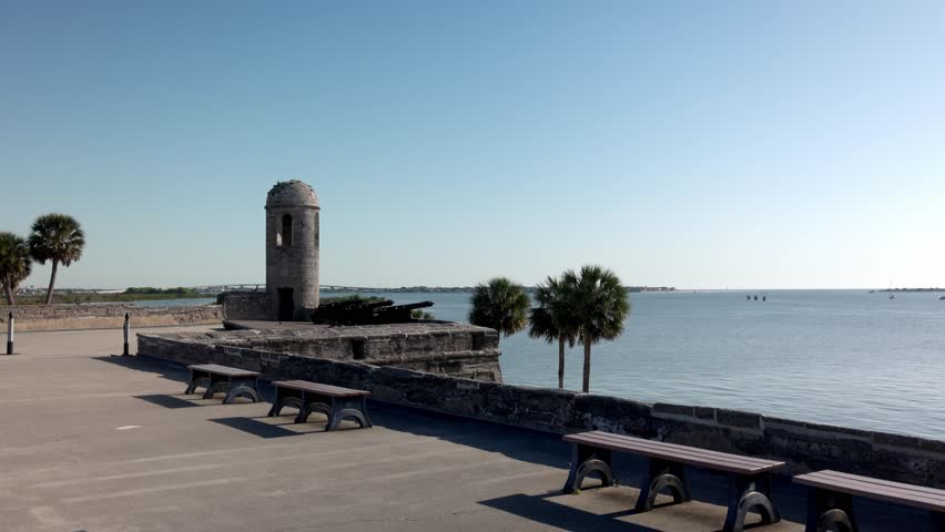 Castillo de San Marcos National Monument in St. Augustine, Florida with gimbal video panning right to left from above.