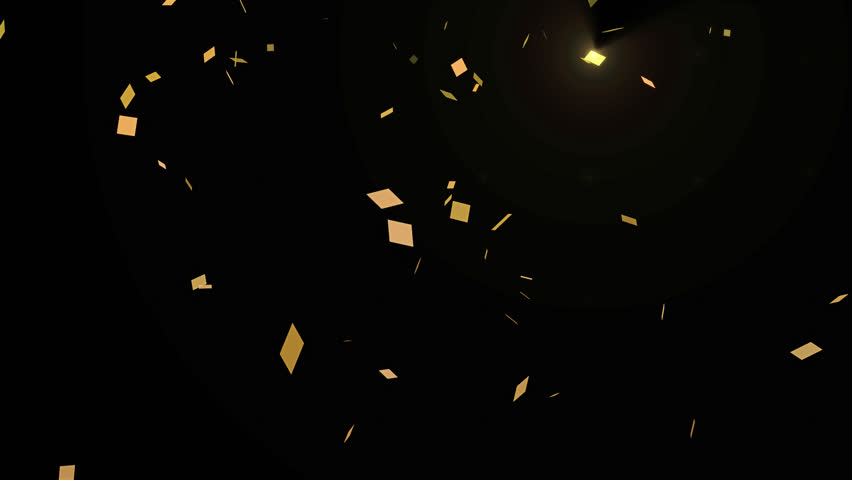 Background with falling golden confetti for festive background, transparent background