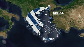 Zoom from Earth to Greece. (Country Flag) World map animation with highlighted country borders. Satellite 3d world map animation highlights aerial views, tourism, and travel. 4k - Powered by Shutterstock - Get 15% off with code: PIKWIZARD15