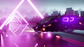 Retro-futuristic 80s style drive in neon city. Seamless loop of cyberpunk sunset landscape with a flying car on a highway road. VJ synthwave looping 3D animation for music video - Powered by Shutterstock - Get 15% off with code: PIKWIZARD15