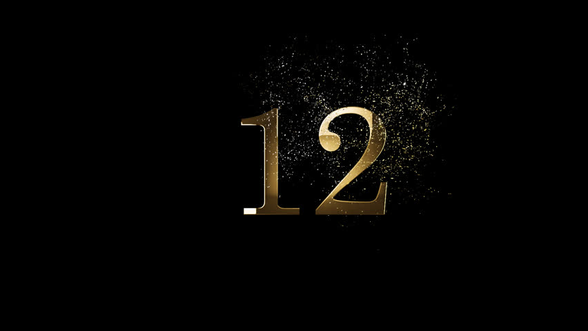 Golden number 12 with gold particles, alpha channel, golden numerology, golden number twelve