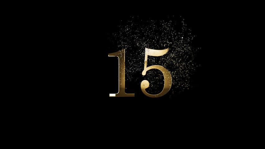 Golden number 15 with gold particles, alpha channel, golden numerology, golden number fifteen