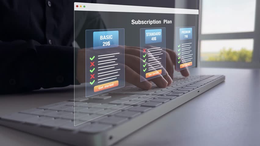 Subscription plan concept. Paid online service subscription plan.Subscription plan offers exclusive access to premium content, special discounts, and priority support.	