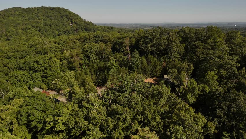 Drone view of cabins and vacation homes in Smoky mountains near Gatlinburg, Pigeon Forge, and Sevierville in Tennessee.