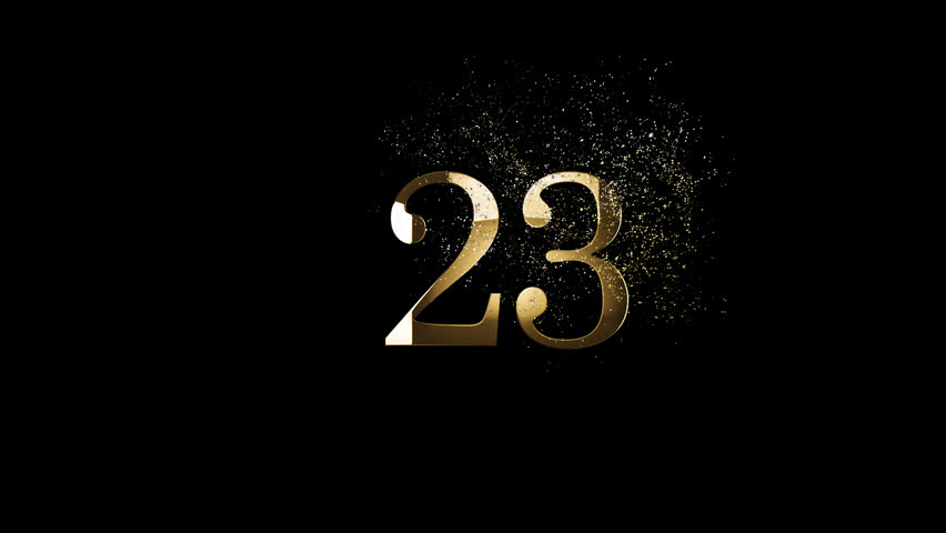 Golden number 23 with gold particles, alpha channel, golden numerology, golden number twenty three