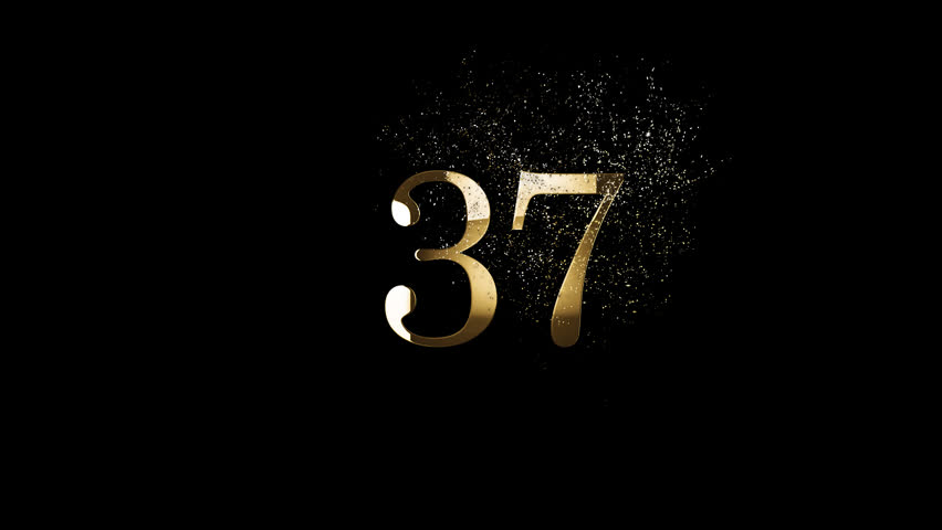 Golden number 37 with golden particles, alpha channel, golden numerology, golden number thirty seven
