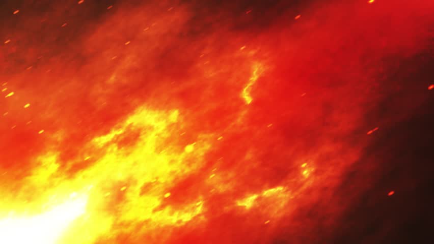 Dynamic, intense and powerful fire flames in red-orange tones with sparks on a dark background that captivates viewers. 4K animation