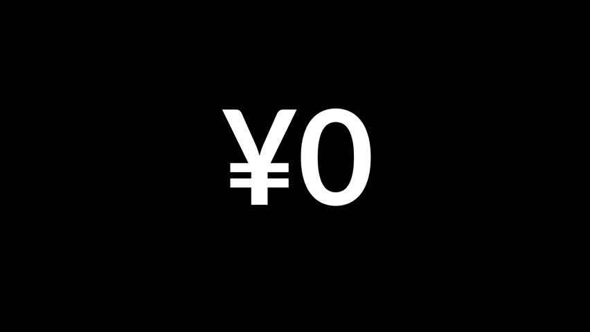 Yen symbol counter animation from 0 to 10,000 on black background in 4K