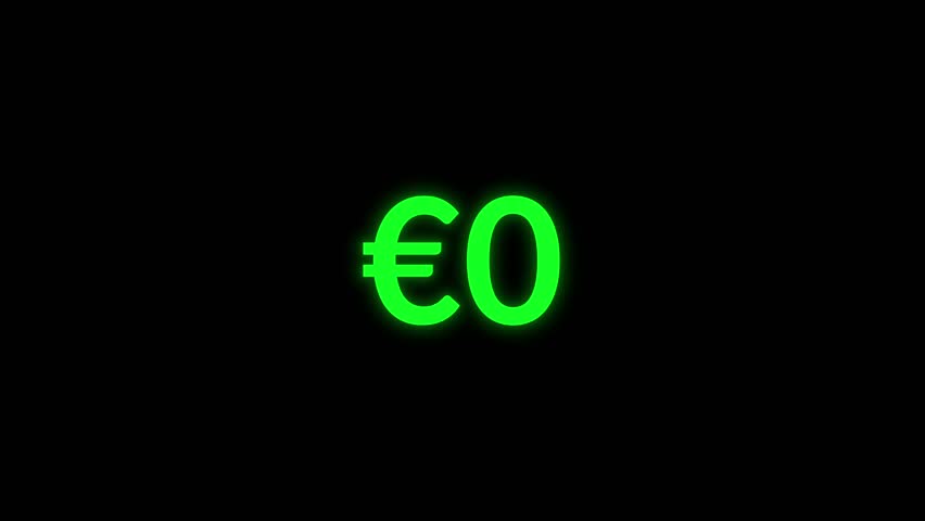 Euro counter animation from 0 to 1 million on black background in 4K