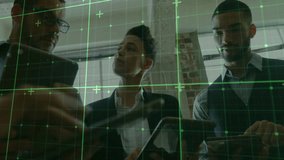 Business team around glass grid tapping phone activating display replacing colleague analyzing data. Collaboration, innovation, technology, teamwork, modern, data, enterprise - Powered by Shutterstock - Get 15% off with code: PIKWIZARD15