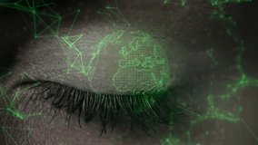 Female eyelid lifting after globe pulsing revealing mechanical iris scanning with HUD rings in tech. Futuristic, digital, interface, technology, ai, innovation, virtual - Powered by Shutterstock - Get 15% off with code: PIKWIZARD15