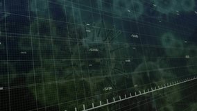 Green line plot appearing left and oscillating across grid with virus models tracking health trends. Data, analytics, visualization, scientific, technology, digital, health - Powered by Shutterstock - Get 15% off with code: PIKWIZARD15