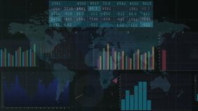 Flickering numeric table initiating chart animations, visualizing real-time global data trends. Infographic, analytics, modern, technology, digital, business, interactive - Powered by Shutterstock - Get 15% off with code: PIKWIZARD15