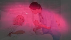 Nurse entering hospital room, explaining medicine cup, guiding patient sipping water for recovery. Caring, compassion, healthcare, bedside, teamwork, healing, professional - Powered by Shutterstock - Get 15% off with code: PIKWIZARD15