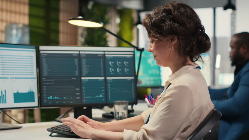 Woman advisor engages in brainstorming sessions and data forecasting, leveraging insights and technology to align the strategy with objectives and support for efficient project execution. Camera B.