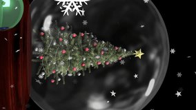 Animation of snowflakes falling over christmas tree in snow globe, present and decorations. christmas, tradition and celebration concept digitally generated video. - Powered by Shutterstock - Get 15% off with code: PIKWIZARD15