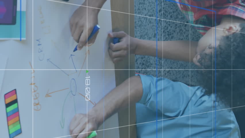 Animation of financial data processing over diverse business people having meeting at office. Global business, finances and digital interface concept digitally generated video. - Powered by Shutterstock - Get 15% off with code: PIKWIZARD15