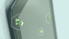 Animation of eco icons and data processing over electronic devices. Global business, finances, digital interface, computing and data processing concept digitally generated video. - Powered by Shutterstock - Get 15% off with code: PIKWIZARD15