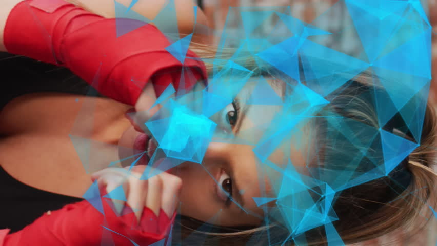 Animation of networks and data processing over caucasian woman exercising in boxing gym. Sports, competition, exercise and data processing concept digitally generated video. - Powered by Shutterstock - Get 15% off with code: PIKWIZARD15