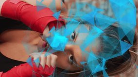 Animation of networks and data processing over caucasian woman exercising in boxing gym. Sports, competition, exercise and data processing concept digitally generated video. - Powered by Shutterstock - Get 15% off with code: PIKWIZARD15